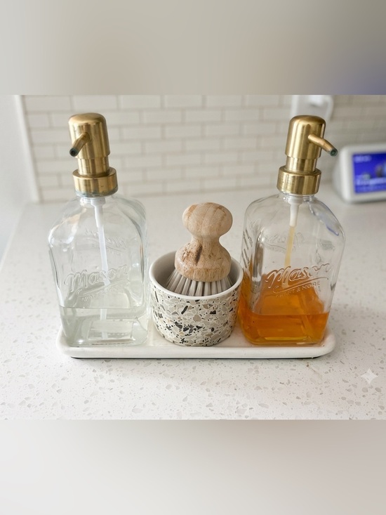 Other - Luxury mason jars dispenser set terazzo Ceramic Brush Holder ceramic dish 5pc